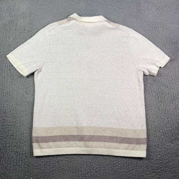 Abercrombie & Fitch Shirt Mens L Beige Sweater Polo Button Collared Striped - Picture 6 of 9